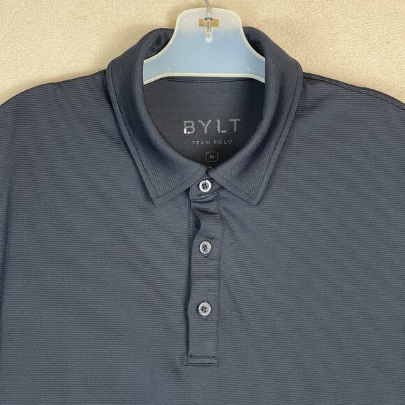 Bylt Basics Polo Shirt Mens M Black Tech Short Sleeve Stretch Breathable - Picture 2 of 9